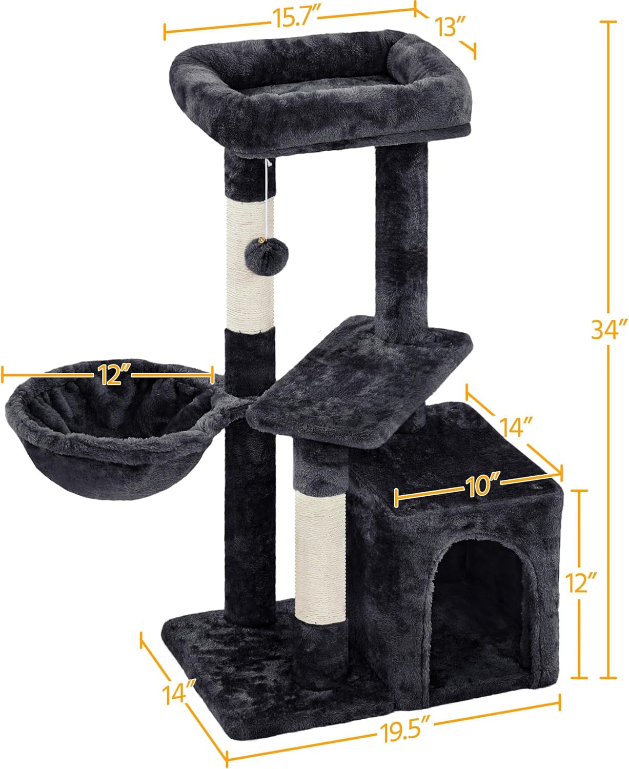 34” Cat Tree Tower for Indoor Cats & Kittens – Scratching Posts, Warm Condo, Plush Nest & Spacious Viewing Platform