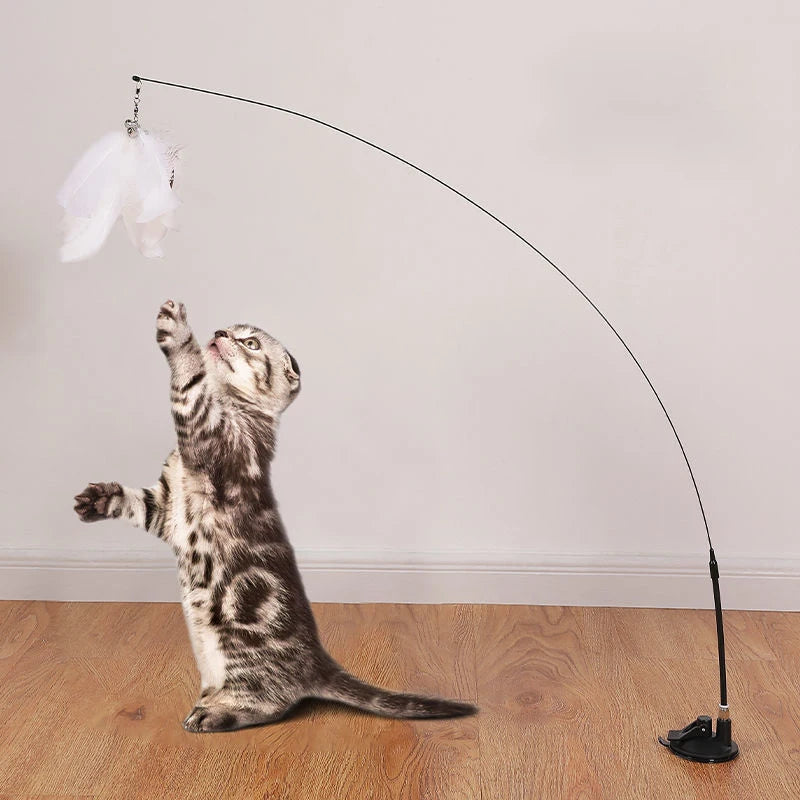 Hands-Free Interactive Cat Toy – Suction Cup Feather Wand Teaser for Active Indoor Cats