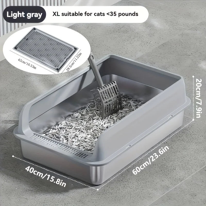 Extra Large Stainless Steel Enclosed Cat Litter Box with Lid - High-Sided, Leak-Proof & Easy to Clean"