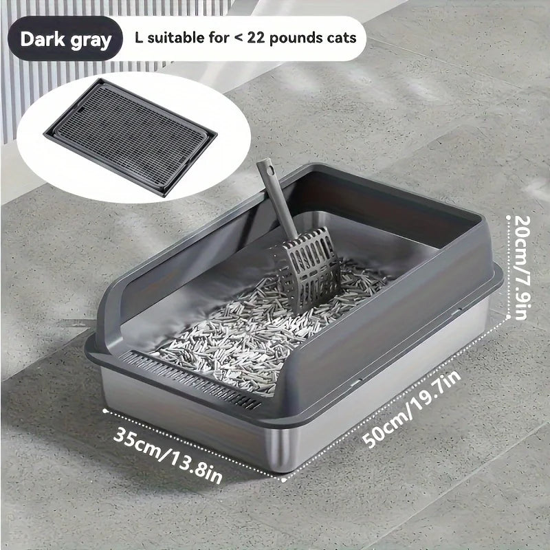 Extra Large Stainless Steel Enclosed Cat Litter Box with Lid - High-Sided, Leak-Proof & Easy to Clean"
