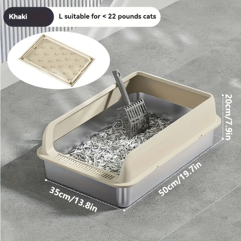 Extra Large Stainless Steel Enclosed Cat Litter Box with Lid - High-Sided, Leak-Proof & Easy to Clean"