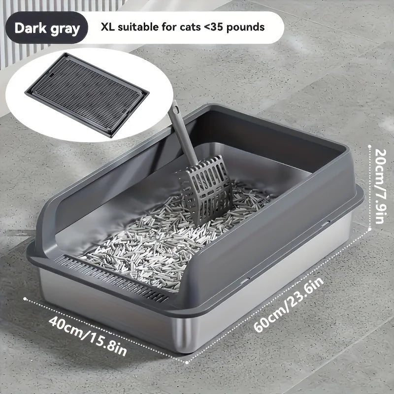 Extra Large Stainless Steel Enclosed Cat Litter Box with Lid - High-Sided, Leak-Proof & Easy to Clean"