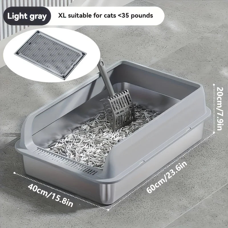 Extra Large Stainless Steel Enclosed Cat Litter Box with Lid - High-Sided, Leak-Proof & Easy to Clean"